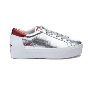 ASH Boogie Bis  Silver Metallic Leather Platform Sneakers - Size 41 11